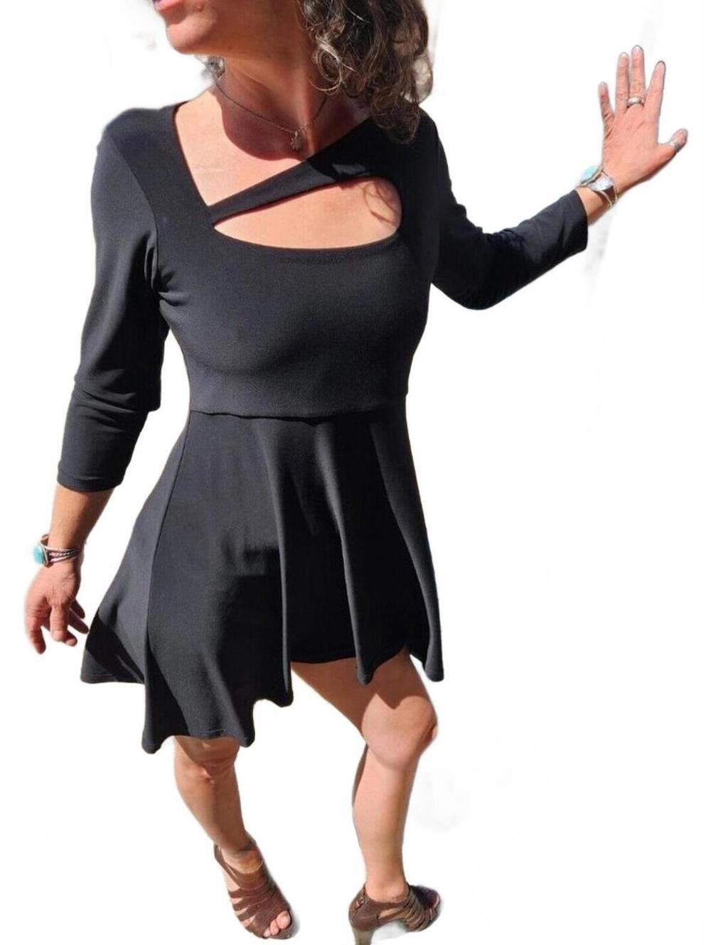 Sympli Black Stretch Mini Dress |Minimalist Chic